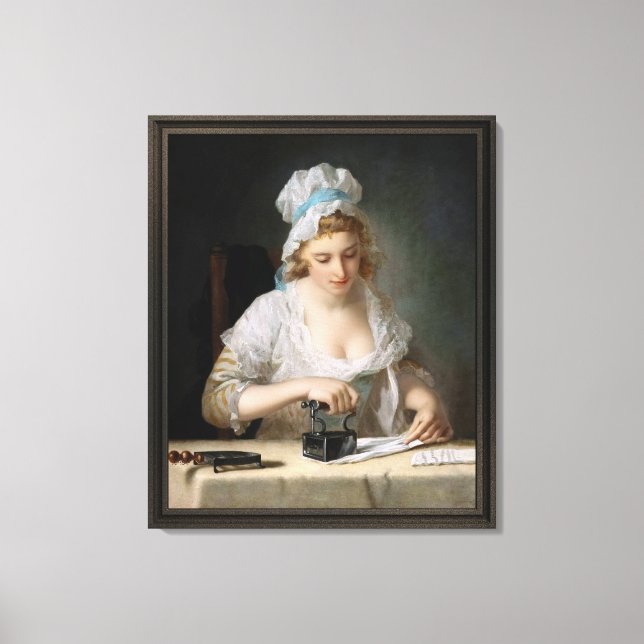 Impressão Em Tela Laundry Maid Ironing de Henry Robert Morland (Frente)