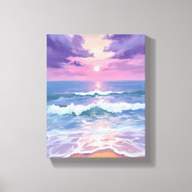 Impressão Em Tela Lavender Purple Beach Sunset Watercolor (Frente)