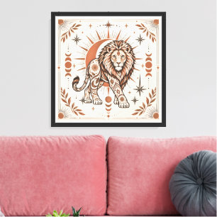 Impressão Em Tela Leão Boho Arte Celestial Sol Lua Animal Ornado