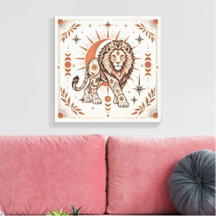 Impressão Em Tela Leão Boho Celestial Sol Lua Animal Ornado 