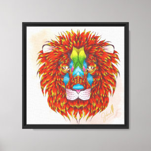 Impressão Em Tela Leão Colorido Mão Arte selvagem em lápis colorido