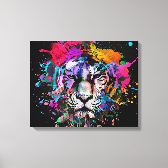 Impressão Em Tela Leão Colorido Salpicado (Frente)