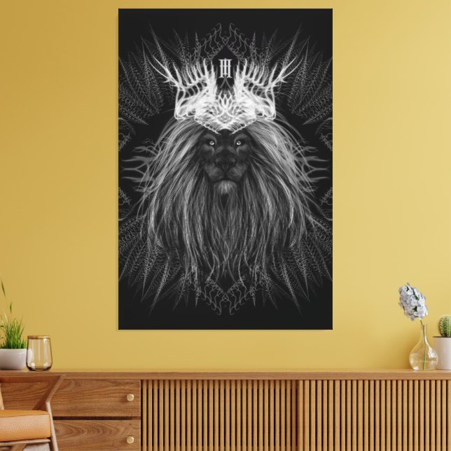 Impressão Em Tela Leão com Monograma Coroa (Insitu(Sala de estar))