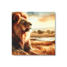 Leão de Aquarela na Savana