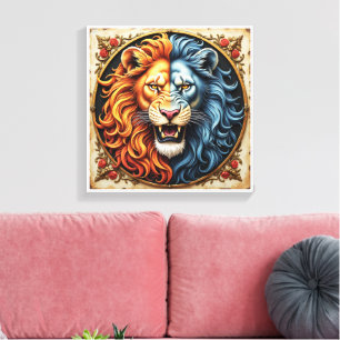 Impressão Em Tela Leão de duas cores, feroz e majestoso