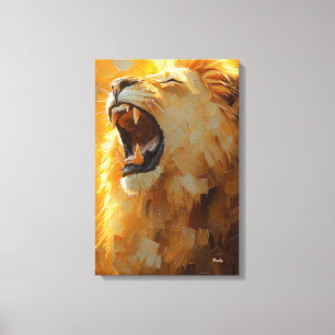 Impressão Em Tela Leão Rugindo em Arte Dinâmica de Impasto