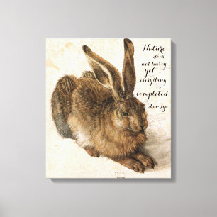 Impressão Em Tela Lebre por Durer com citações da natureza 17 x 19