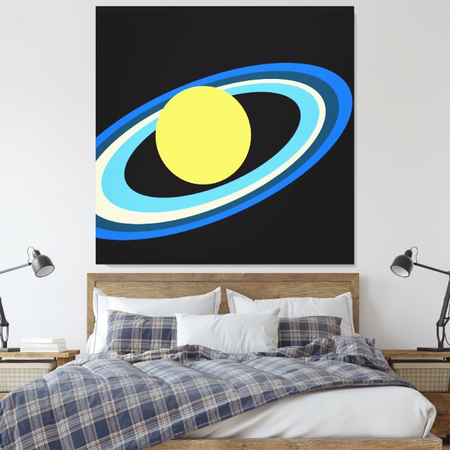 Impressão Em Tela Legal Amarelo Amarelo Saturno Azul Anéis Verde Bra (Insitu(Quarto))