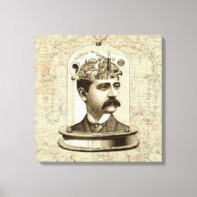 Impressão Em Tela Legal cérebro de relógios de arte Steampunk Head e (Frente)