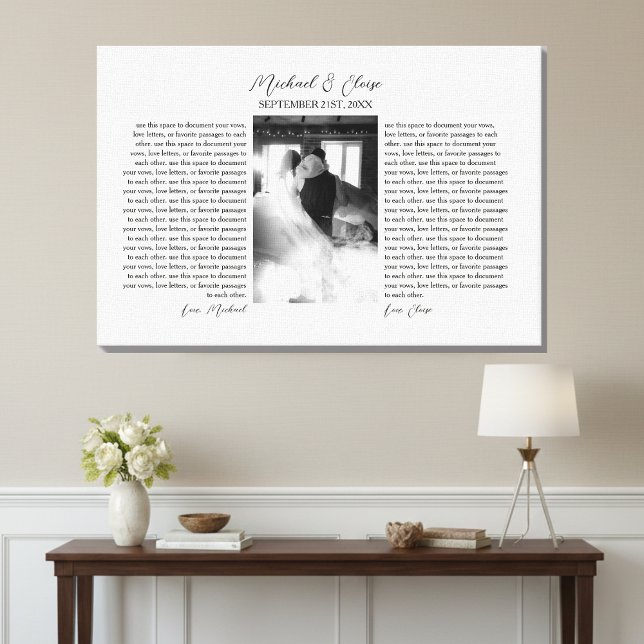 Impressão Em Tela Lembrança de Fotos de Votos de Casamento Personali (Personalized Wedding Vows Photo Keepsake Canvas Print)