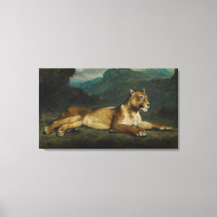 Impressão Em Tela Leoa que reclina, c.1855 (óleo no painel)