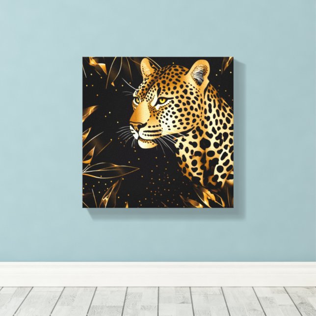 Impressão Em Tela Leopard Cheetah Animal Black Gold  (Insitu(piso de madeira))
