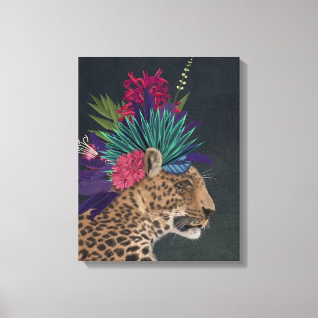 Impressão Em Tela Leopardo com cabeça tropical (Frente)
