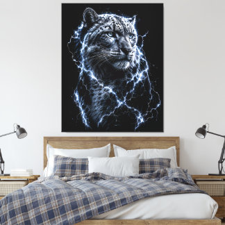 Impressão Em Tela Leopardo da Neve Elétrico | Retrato do Grande Feli