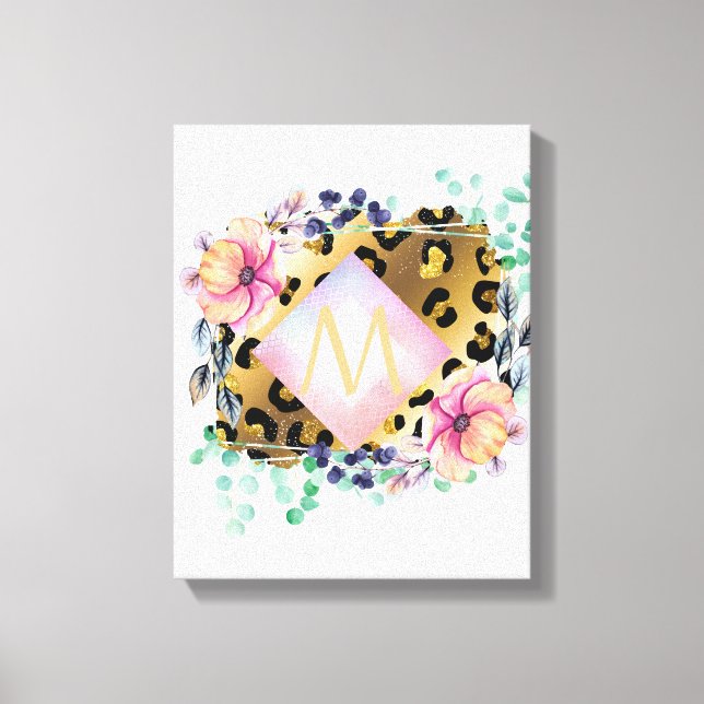 Impressão Em Tela Leopardo Menino bonito Imprime Cor-de-Rosa Dourada (Frente)