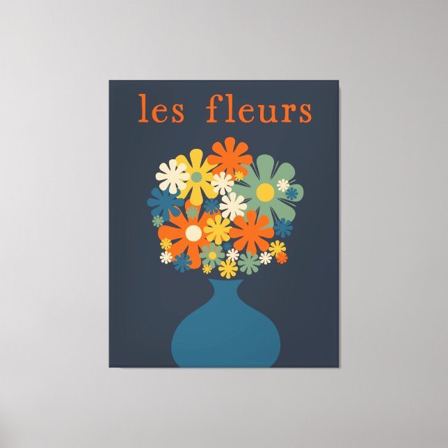 Impressão Em Tela Les Fleurs Retro Flowers in Vase Blue Orange (Frente)