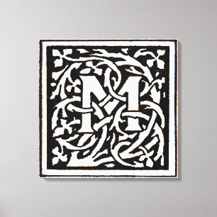Impressão Em Tela Letra Art Nouveau Monograma M Antigo