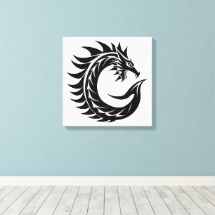 Impressão Em Tela Letra C Estilizada com Dragão, Alfabeto de Dragão,
