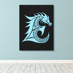 Impressão Em Tela Letra E Estilizada com Dragão, Alfabeto de Dragão,