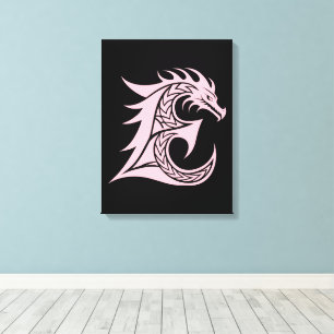 Impressão Em Tela Letra E Estilizada com Dragão, Alfabeto de Dragão,