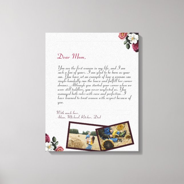 Impressão Em Tela Letra encantadora de amor personalizado manuscrita (Frente)