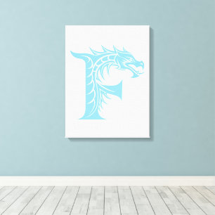 Impressão Em Tela Letra F Estilizada com Dragão, Alfabeto de Dragão,
