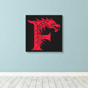 Impressão Em Tela Letra F Estilizada com Dragão, Alfabeto de Dragão,