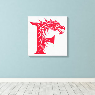 Impressão Em Tela Letra F Estilizada com Dragão, Alfabeto de Dragão,