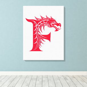 Impressão Em Tela Letra F Estilizada com Dragão, Alfabeto de Dragão,