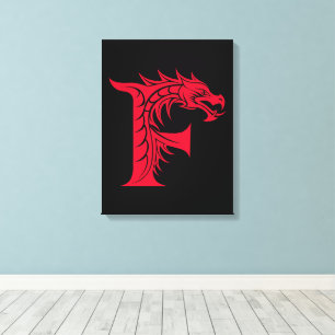 Impressão Em Tela Letra F Estilizada com Dragão, Alfabeto de Dragão,