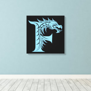 Impressão Em Tela Letra F Estilizada com Dragão, Alfabeto de Dragão,