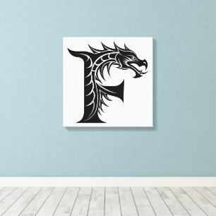 Impressão Em Tela Letra F Estilizada com Dragão, Alfabeto de Dragão,