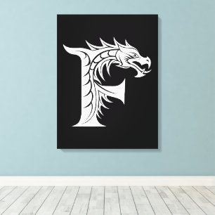 Impressão Em Tela Letra F Estilizada com Dragão, Alfabeto de Dragão,