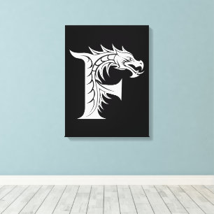 Impressão Em Tela Letra F Estilizada com Dragão, Alfabeto de Dragão,