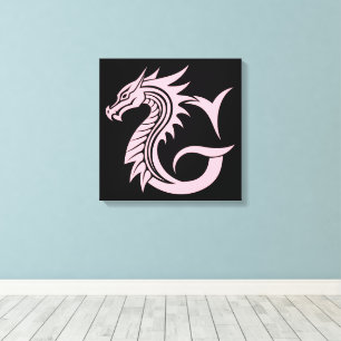Impressão Em Tela Letra G Estilizada com Dragão, Alfabeto de Dragão,