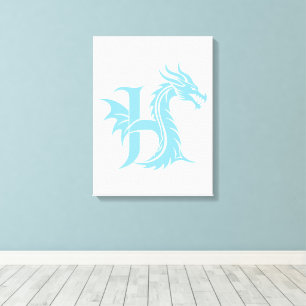 Impressão Em Tela Letra H Estilizada com Dragão, Alfabeto de Dragão,