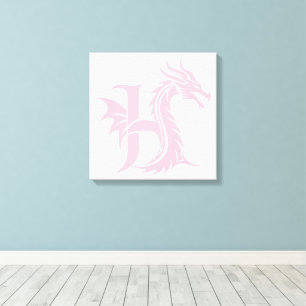 Impressão Em Tela Letra H Estilizada com Dragão, Alfabeto de Dragão,
