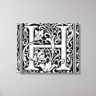 Impressão Em Tela Letra H Monograma Medieval Arte Nova