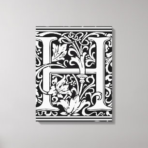 Impressão Em Tela Letra H Monograma Medieval Arte Nova