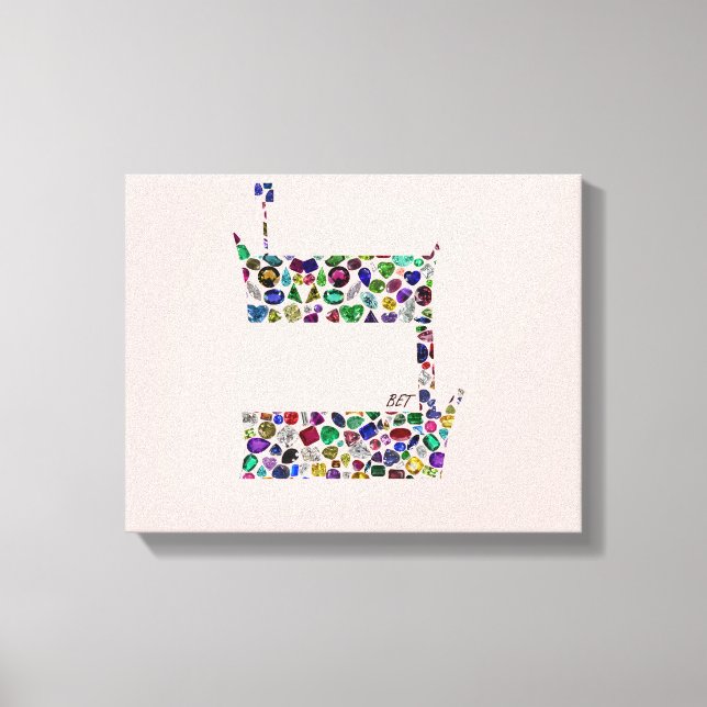 Impressão Em Tela Letra hebraica BET feita com pedras magnéticas (Frente)