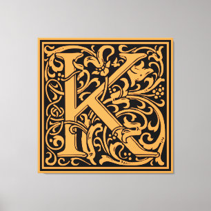 Impressão Em Tela Letra K Monograma Medieval Arte Nova