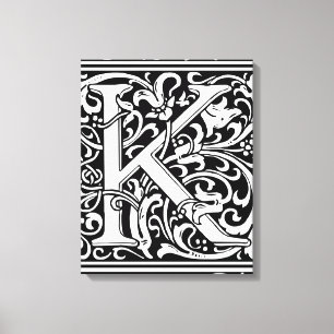 Impressão Em Tela Letra K Monograma Medieval Arte Nova