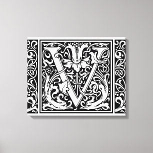 Impressão Em Tela Letra V Monograma Medieval Arte Nova