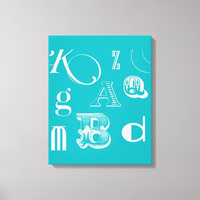 Impressão Em Tela Letras Decorativas em Fundo Azul (Frente)