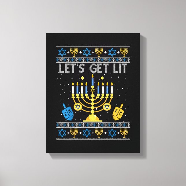 Impressão Em Tela Let's Get Lit Chanukah Hanukkah Funny Christmas Ug (Frente)