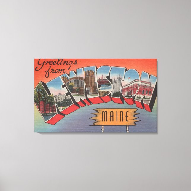 Impressão Em Tela Lewiston, Maine - Cenas com Letras Grandes (Frente)