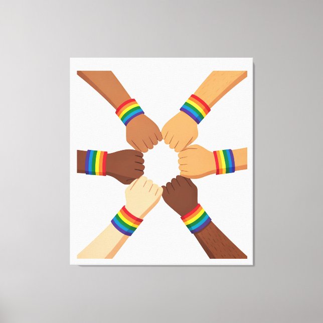 Impressão Em Tela LGBTQIA+ Unity Circle with Rainbow Bracelets (Frente)