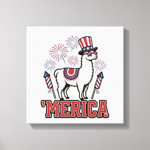 Impressão Em Tela Lhama Patriótica Merica Design Vetorial Vintage_1