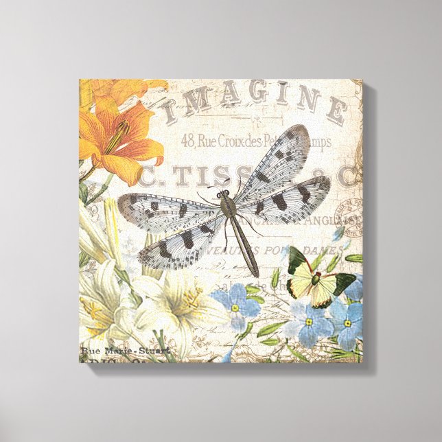 Impressão Em Tela libélula francesa vintage moderna (Frente)