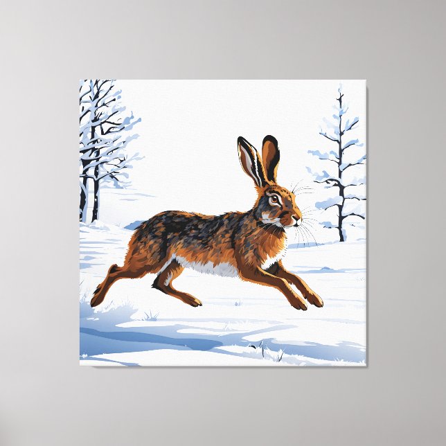 Impressão Em Tela Liberdade de lebre sem limites na neve (Frente)